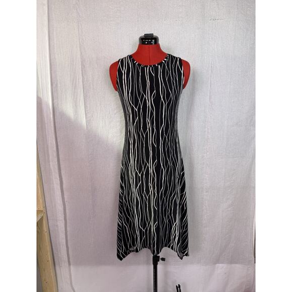 VINCE CAMUTO Womens Black Printed Sleeveless Midi Shift Dress XS Petite E265 - Picture 1 of 10